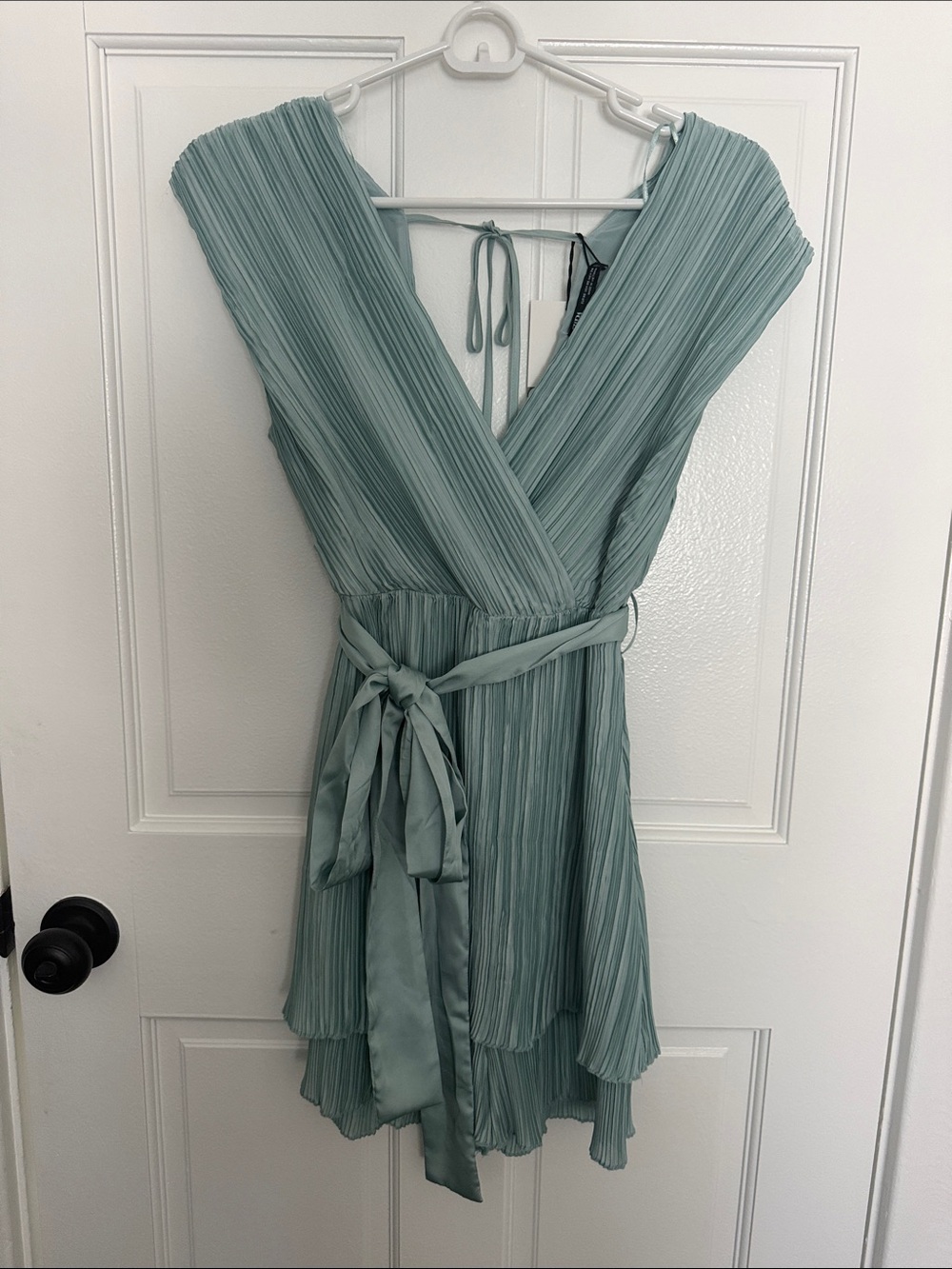 Zara Pleated Wrap Romper in Mint Green